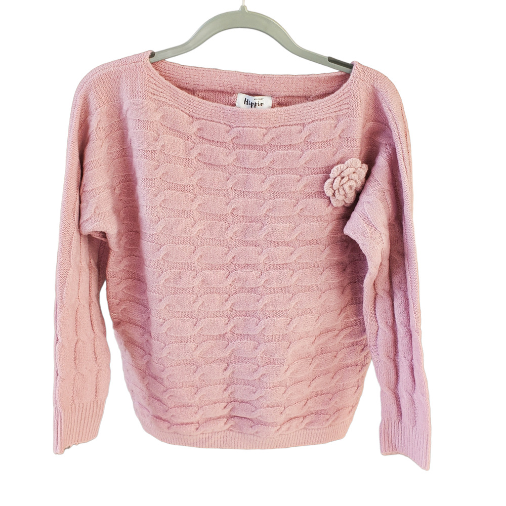 Military Hippie Forever Roses Pink Knit Sweater Size L NWT - Picture 2 of 8